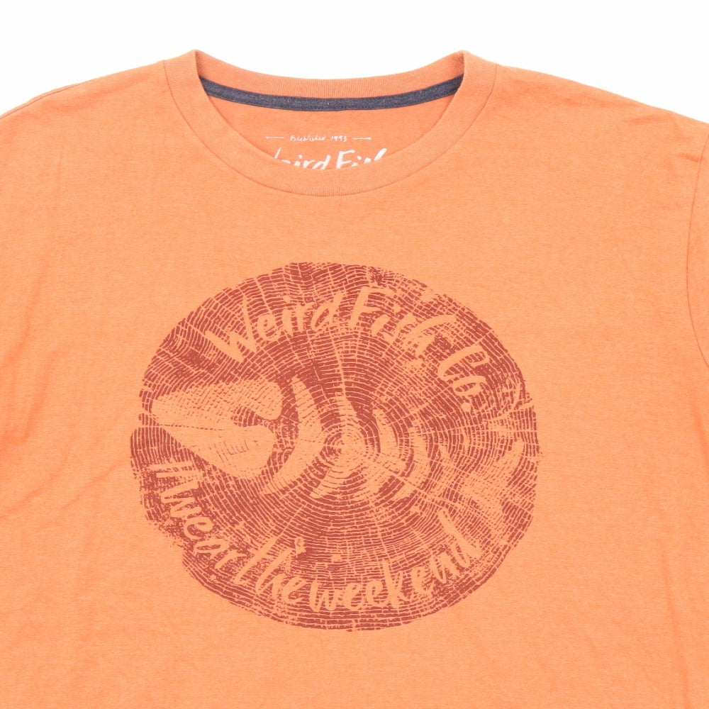 Weird Fish Mens Orange Cotton T-Shirt Size L Crew Neck