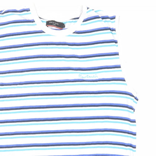 Pierre Cardin Mens Multicoloured Striped Cotton T-Shirt Size L Crew Neck