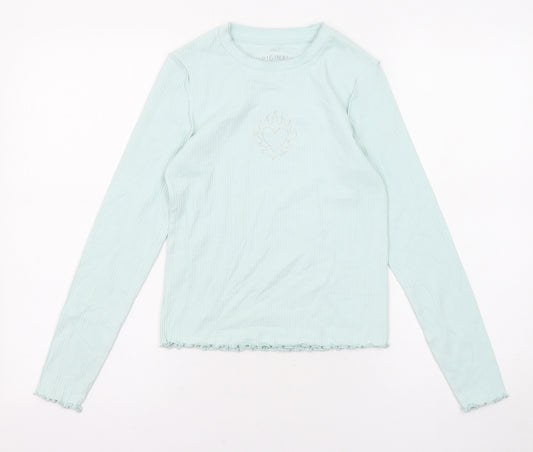 Marks and Spencer Girls Green Cotton Basic T-Shirt Size 11-12 Years Round Neck Pullover