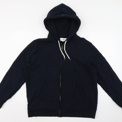 Marks and Spencer Mens Blue Cotton Full Zip Hoodie Size XL