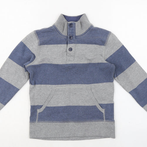Marks and Spencer Boys Blue Striped Cotton Henley Sweatshirt Size 9-10 Years Button