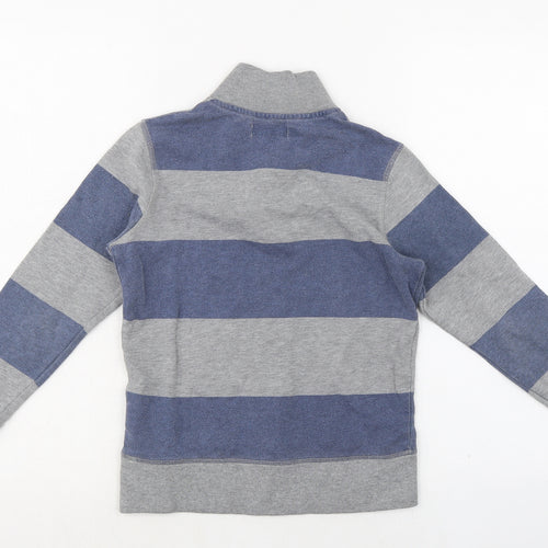 Marks and Spencer Boys Blue Striped Cotton Henley Sweatshirt Size 9-10 Years Button