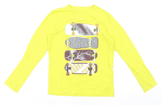 Gap Boys Yellow 100% Cotton Basic T-Shirt Size 10-11 Years Round Neck Pullover - Skateboard