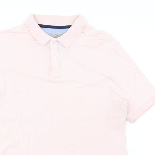 Marks and Spencer Mens Pink Cotton Polo Size M Collared Button