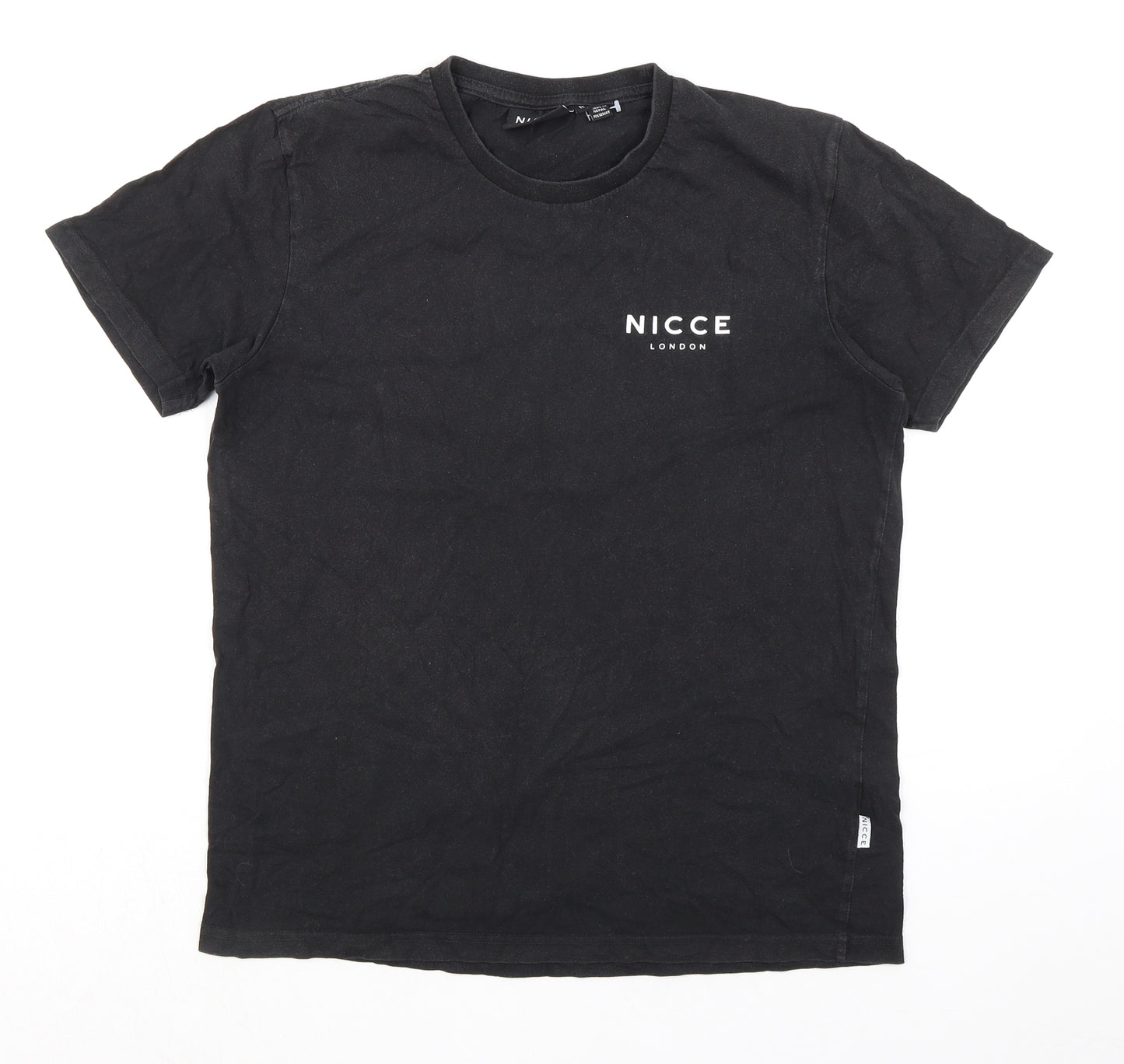 NICCE London Mens Black Cotton T-Shirt Size M Crew Neck
