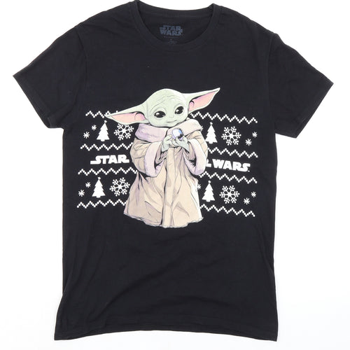 Star Wars Mens Black Cotton T-Shirt Size S Crew Neck - Christmas Yoda