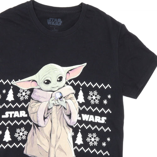 Star Wars Mens Black Cotton T-Shirt Size S Crew Neck - Christmas Yoda