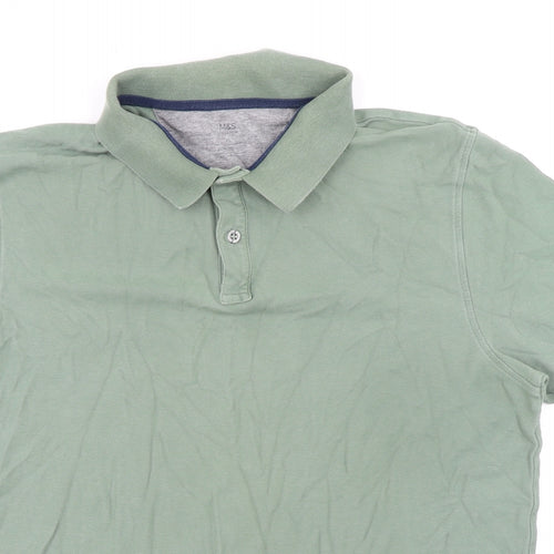 Marks and Spencer Mens Green 100% Cotton Polo Size XL Collared Button
