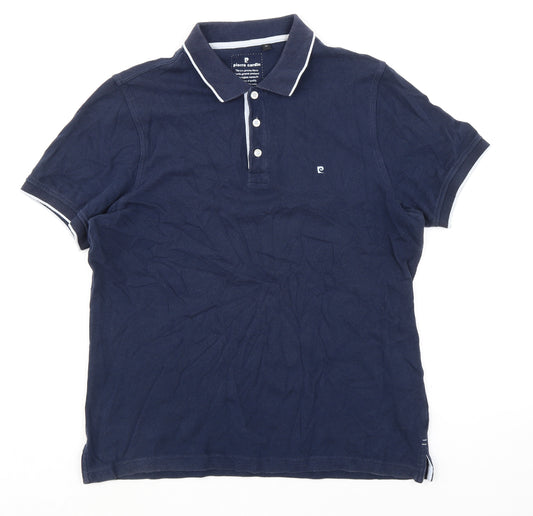 Pierre Cardin Mens Blue 100% Cotton Polo Size M Collared Button