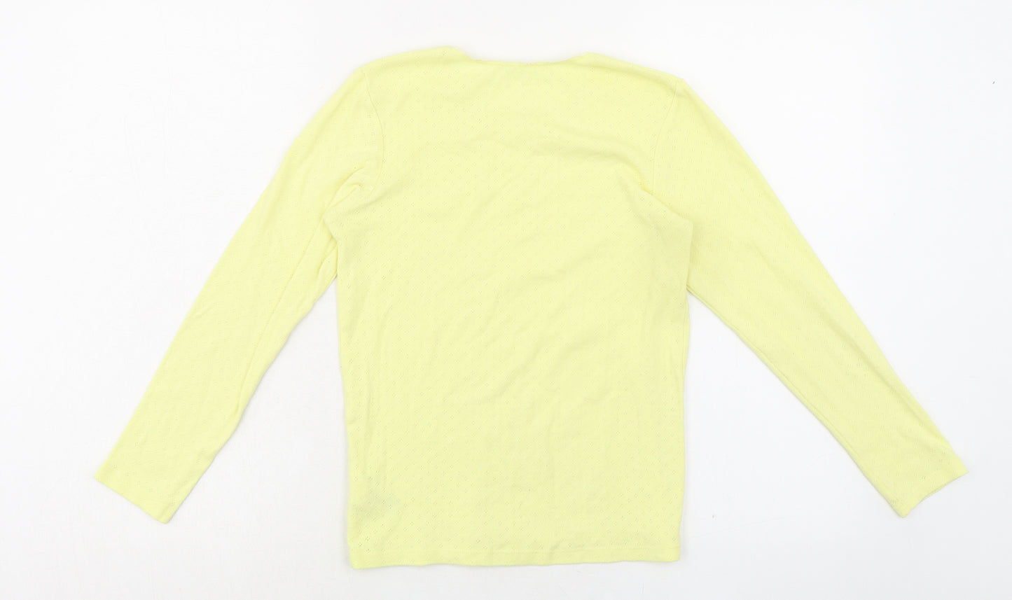 Marks and Spencer Girls Yellow Cotton Basic T-Shirt Size 11-12 Years Round Neck Pullover