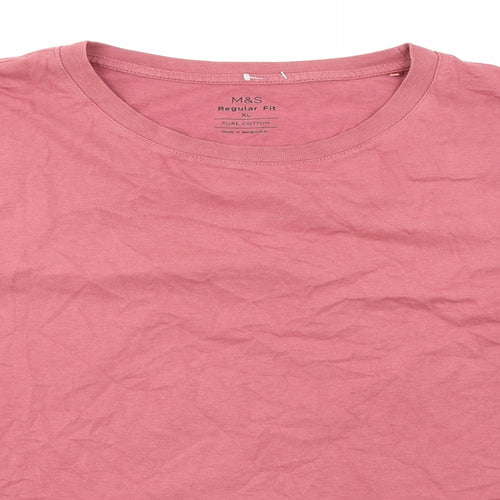 Marks and Spencer Womens Pink Cotton Basic T-Shirt Size XL Round Neck