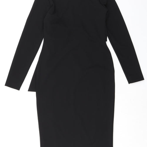 Boohoo Womens Black Polyester Sheath Size 14 Crew Neck Pullover - Wrap Front Detail
