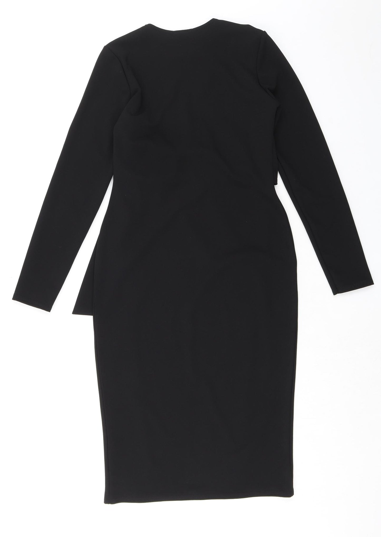 Boohoo Womens Black Polyester Sheath Size 14 Crew Neck Pullover - Wrap Front Detail