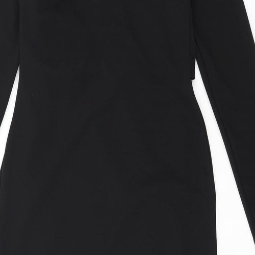 Boohoo Womens Black Polyester Sheath Size 14 Crew Neck Pullover - Wrap Front Detail