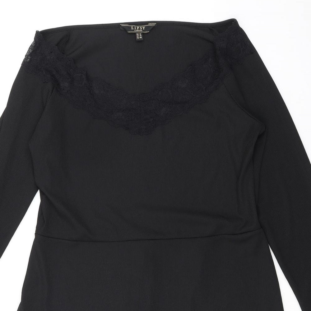 Lipsy Womens Black Polyester Fit & Flare Size 18 Boat Neck Pullover - Lace Detail