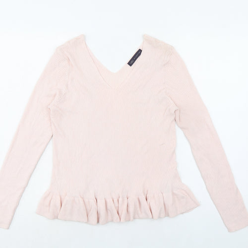 Marks and Spencer Womens Pink V-Neck Viscose Pullover Jumper Size 16