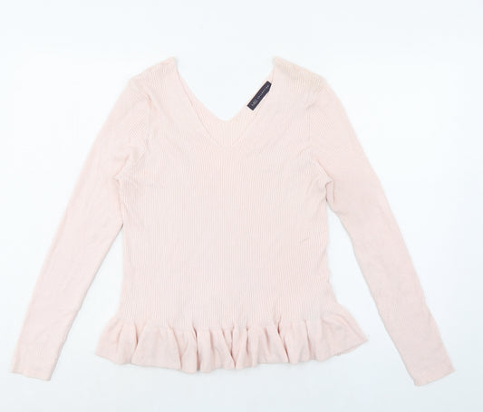 Marks and Spencer Womens Pink V-Neck Viscose Pullover Jumper Size 16