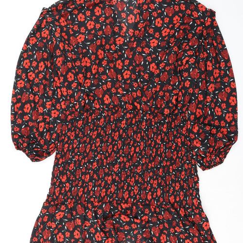 ASOS Womens Black Floral Polyester Shift Size 18 V-Neck Pullover - Shirred