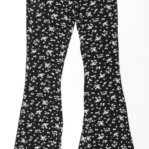 Boohoo Womens Black Floral Viscose Trousers Size 10 L31 in Regular