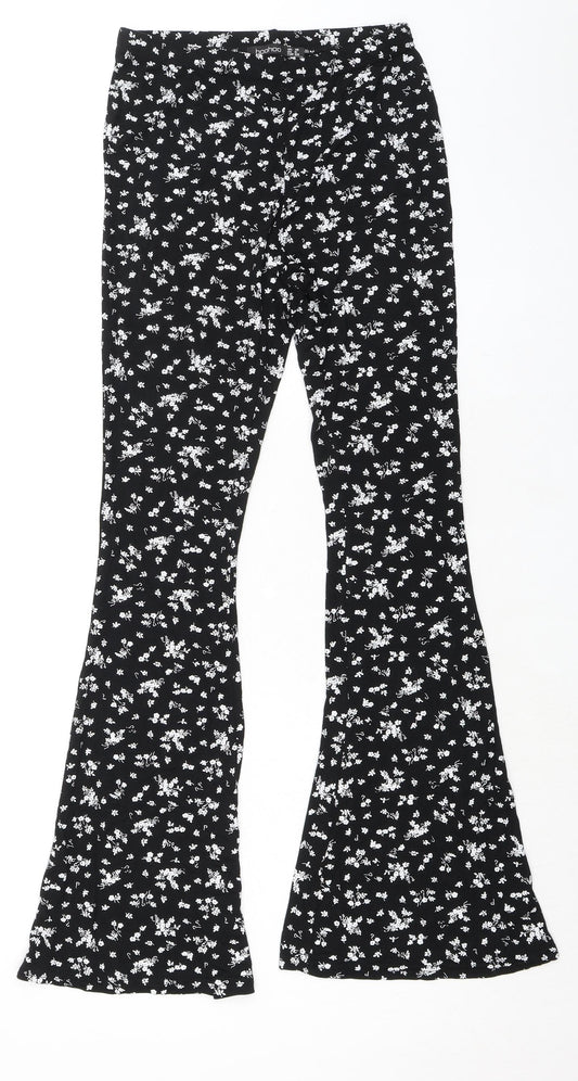 Boohoo Womens Black Floral Viscose Trousers Size 10 L31 in Regular