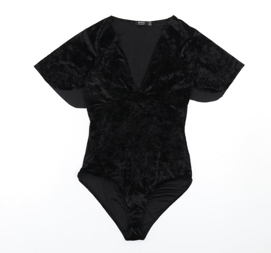 Bershka Womens Black Polyester Bodysuit One-Piece Size M Snap