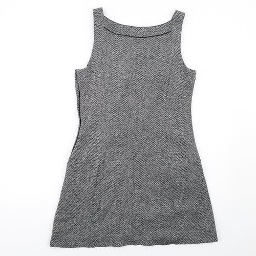 NEXT Womens Grey Herringbone Acrylic Pinafore/Dungaree Dress Size 14 Round Neck Zip
