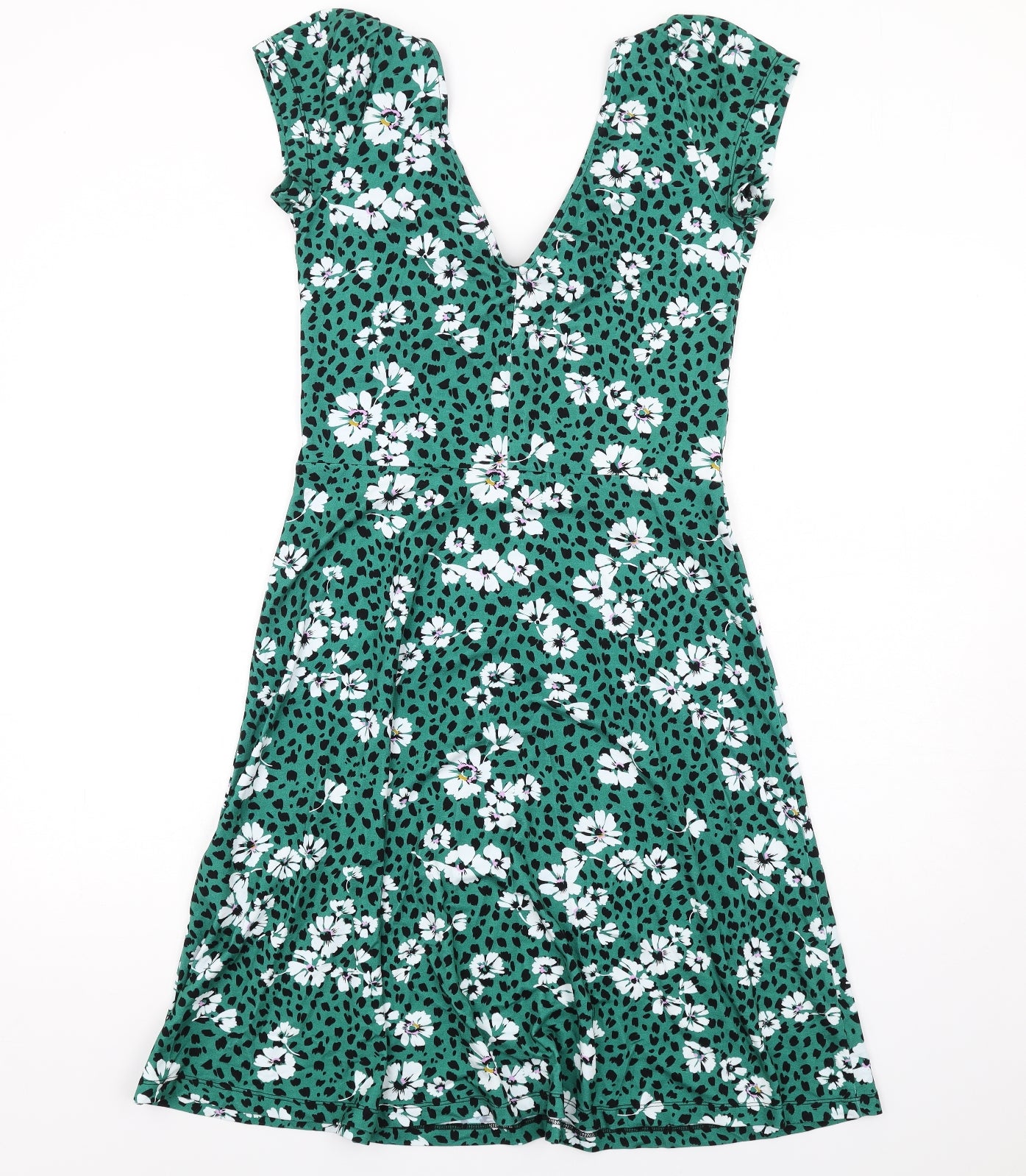 Sosandar Womens Green Floral Viscose A-Line Size 10 V-Neck Pullover