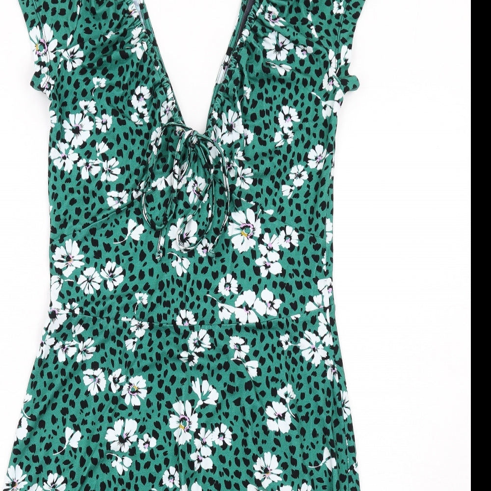 Sosandar Womens Green Floral Viscose A-Line Size 10 V-Neck Pullover