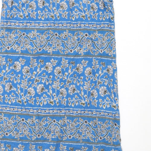 NEXT Womens Blue Geometric Linen A-Line Size 10 V-Neck Pullover