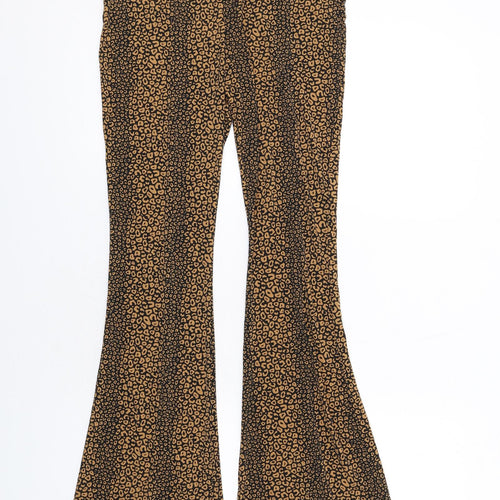 River Island Womens Brown Animal Print Polyester Trousers Size 8 L33 in Regular - Leopard Print Vented Hem