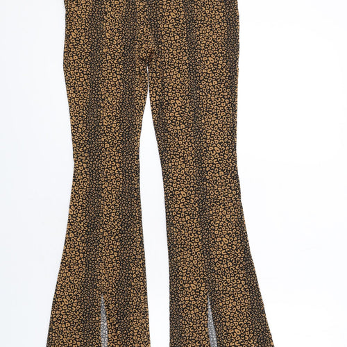 River Island Womens Brown Animal Print Polyester Trousers Size 8 L33 in Regular - Leopard Print Vented Hem