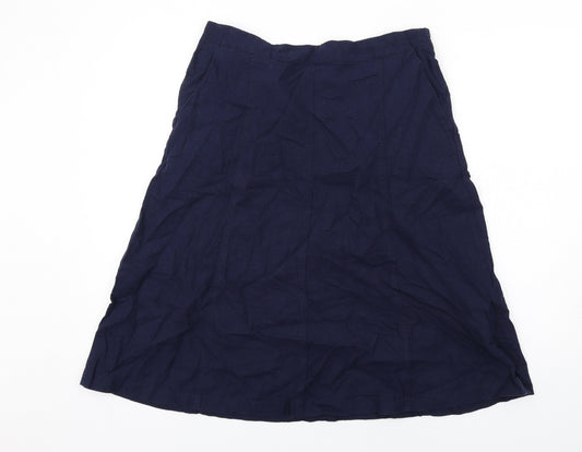 Cotton Traders Womens Blue Linen A-Line Skirt Size 14
