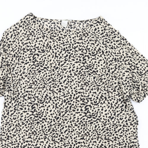 H&M Womens Beige Animal Print Viscose A-Line Size 6 Boat Neck Pullover - Cheetah pattern