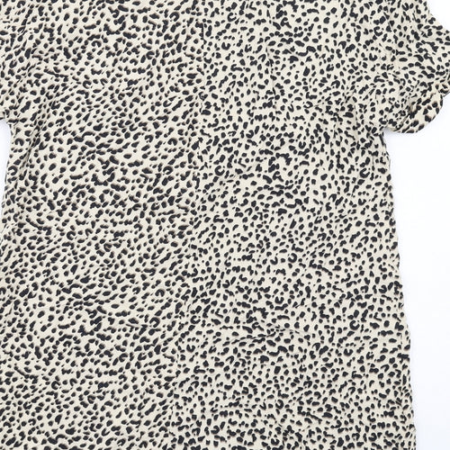 H&M Womens Beige Animal Print Viscose A-Line Size 6 Boat Neck Pullover - Cheetah pattern