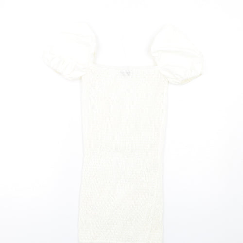 PRETTYLITTLETHING Womens White Polyester Bodycon Size 6 Square Neck Pullover