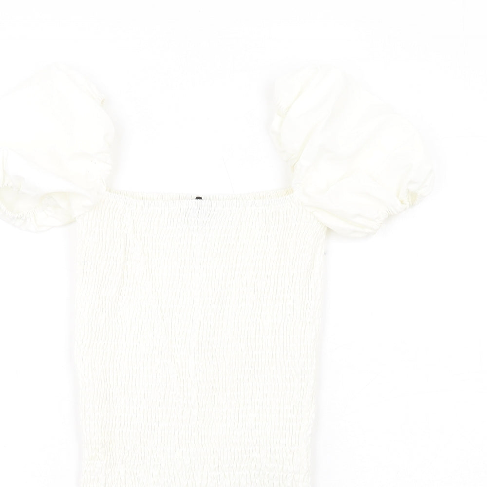 PRETTYLITTLETHING Womens White Polyester Bodycon Size 6 Square Neck Pullover