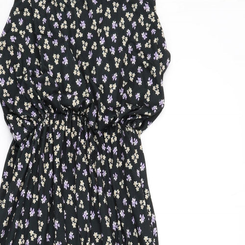 Boohoo Womens Black Floral Polyester Tank Dress Size 12 Round Neck Pullover