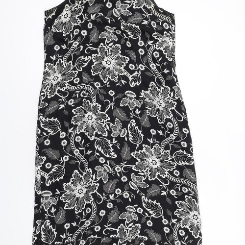Authentic Clothing Company Womens Black Floral Polyester Slip Dress Size 14 Round Neck Zip