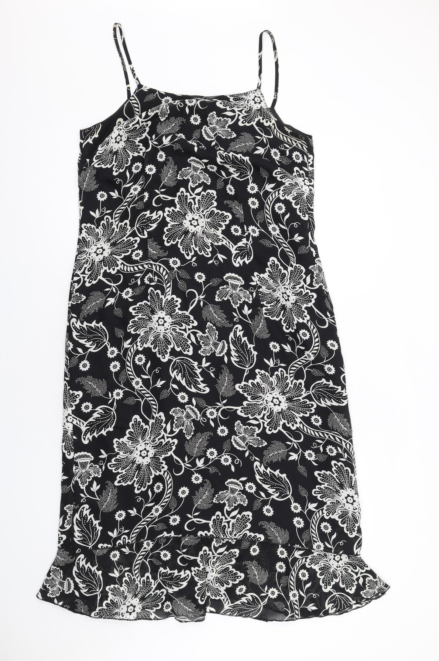 Authentic Clothing Company Womens Black Floral Polyester Slip Dress Size 14 Round Neck Zip