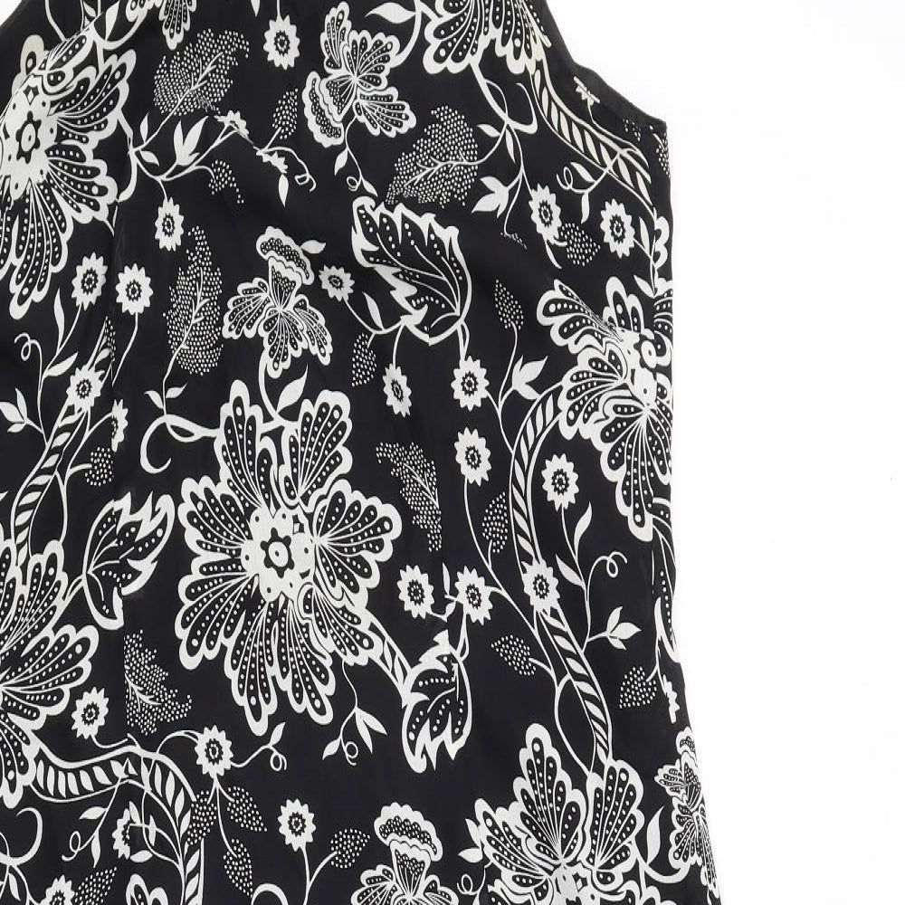 Authentic Clothing Company Womens Black Floral Polyester Slip Dress Size 14 Round Neck Zip