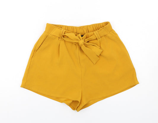 New Look Womens Yellow Polyester Basic Shorts Size 10 Regular Pull On