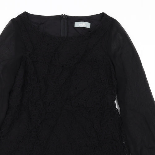 Wallis Womens Black Cotton A-Line Size 12 Round Neck Zip