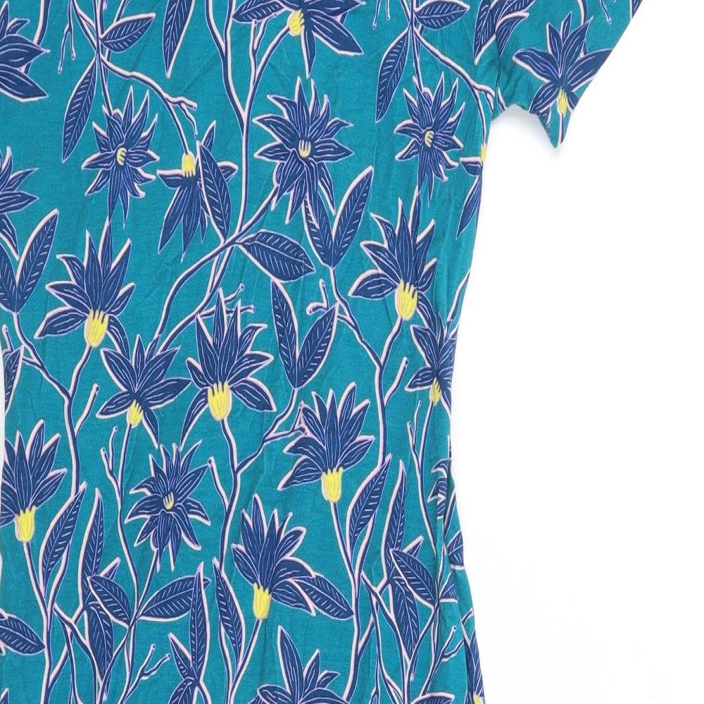 Joe Browns Womens Green Floral Viscose T-Shirt Dress Size 10 V-Neck Pullover