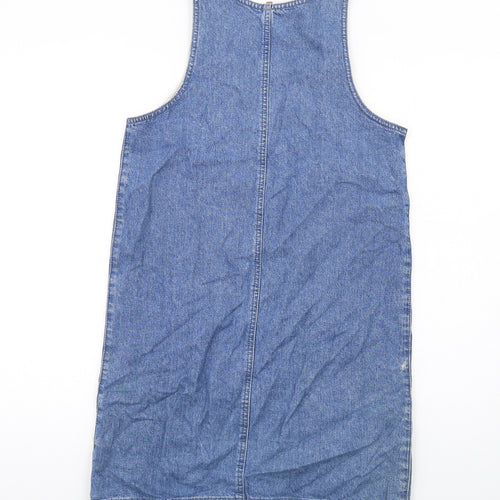 Topshop Womens Blue Cotton Pinafore/Dungaree Dress Size 8 V-Neck Zip