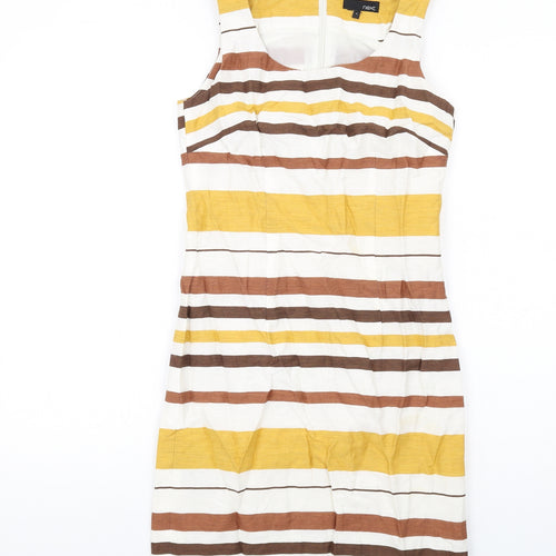 NEXT Womens Multicoloured Striped Linen Tank Dress Size 8 Boat Neck Zip