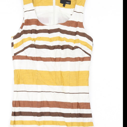 NEXT Womens Multicoloured Striped Linen Tank Dress Size 8 Boat Neck Zip