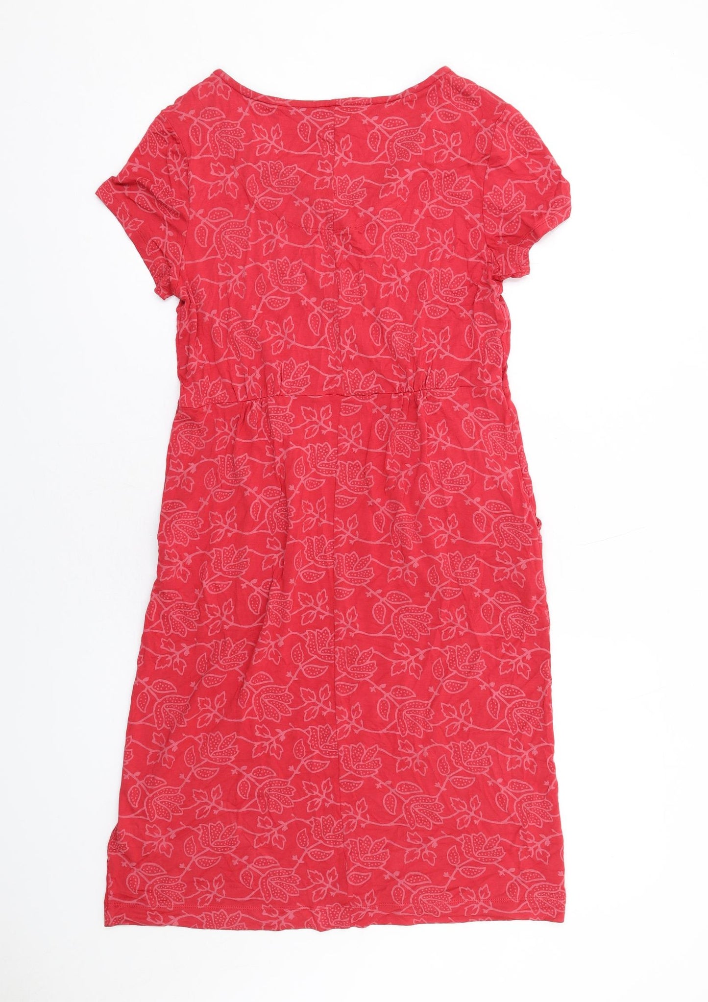 White Stuff Womens Red Geometric Viscose T-Shirt Dress Size 10 V-Neck Pullover