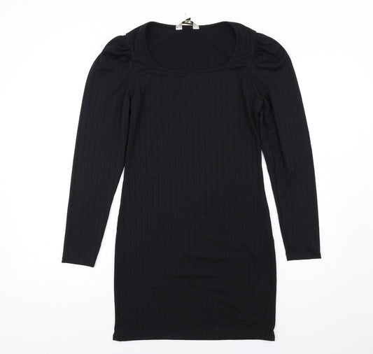 Miss Selfridge Womens Black Polyester Mini Size 10 Boat Neck Pullover