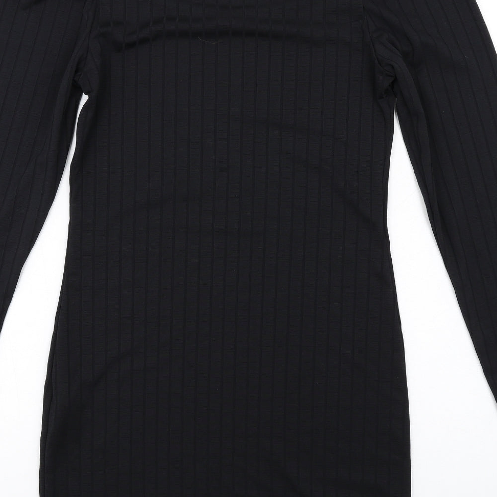 Miss Selfridge Womens Black Polyester Mini Size 10 Boat Neck Pullover