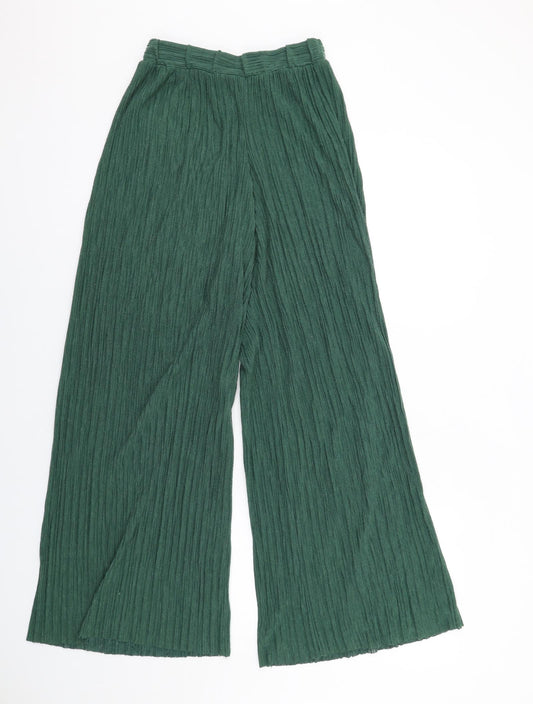 Zara Womens Green Polyester Trousers Size S L31 in Regular - Crinkle Look